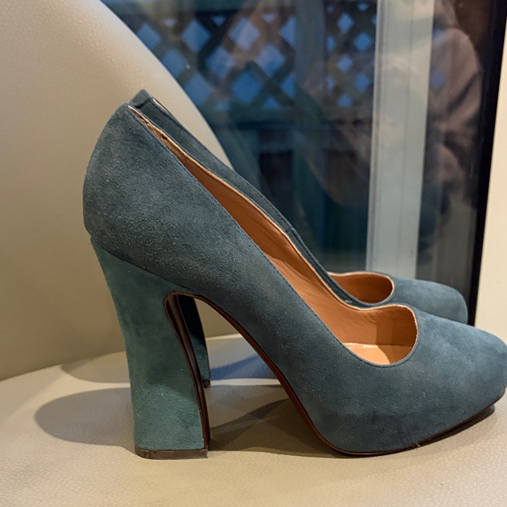 L'Autre Chose Teal Suede Heels